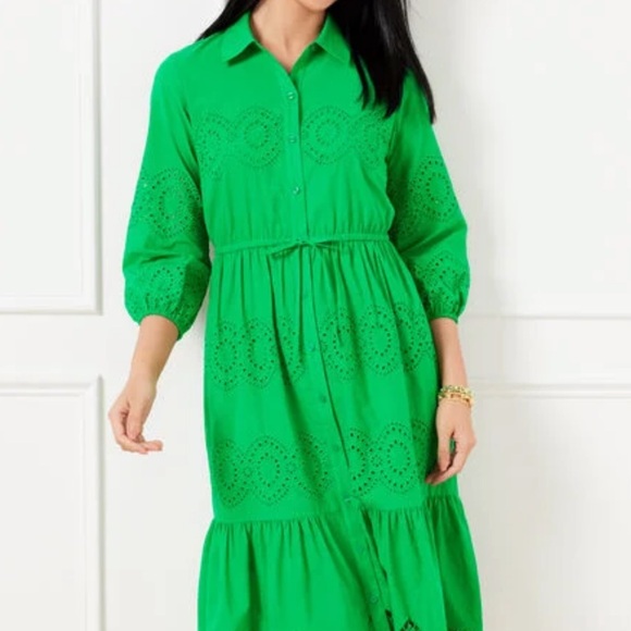 Talbots Dresses & Skirts - Talbots EYELET PUFF SLEEVE POPLIN SHIRTDRESS - Size 6